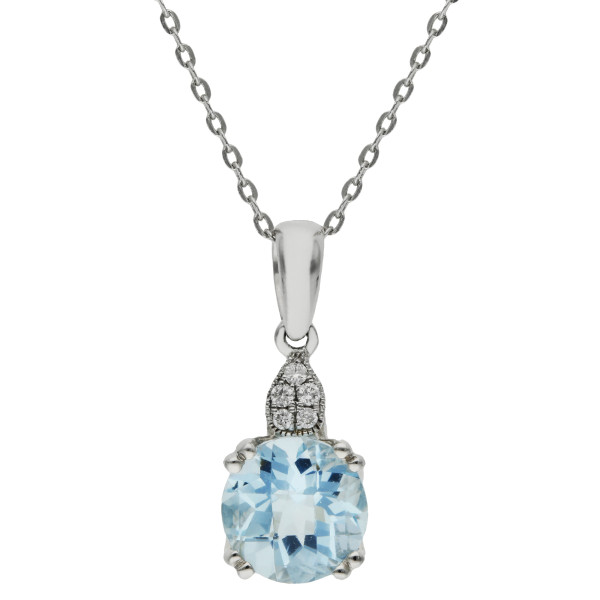 9ct White Gold Aquamarine & Diamond Pendant Necklace