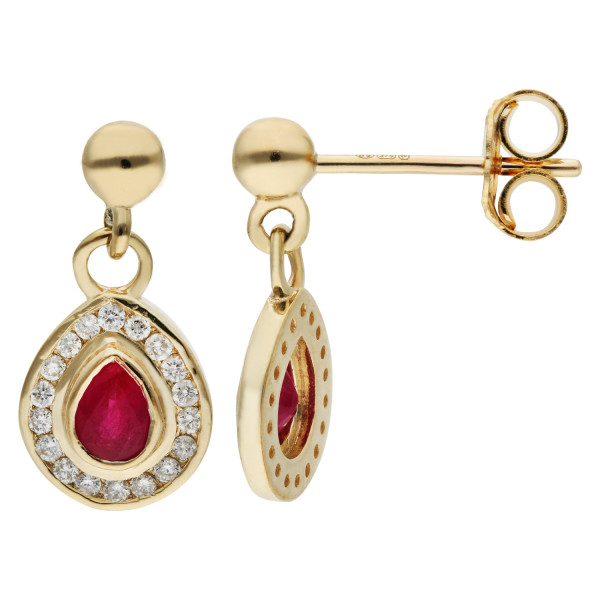 9ct Yellow Gold 0.15ct Ruby & 0.15ct Diamond Drop Earrings
