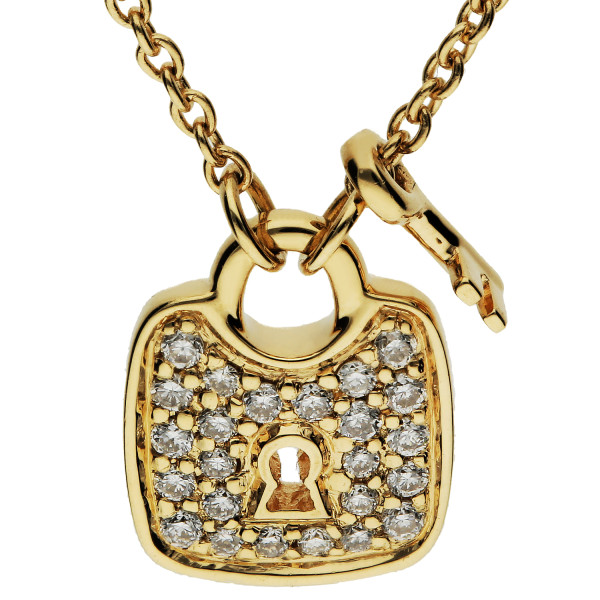 18ct Yellow Gold Diamond Padlock & Key Necklace