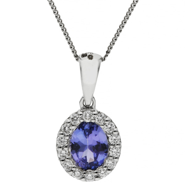 18ct White Gold Tanzanite & Diamond Cluster Pendant