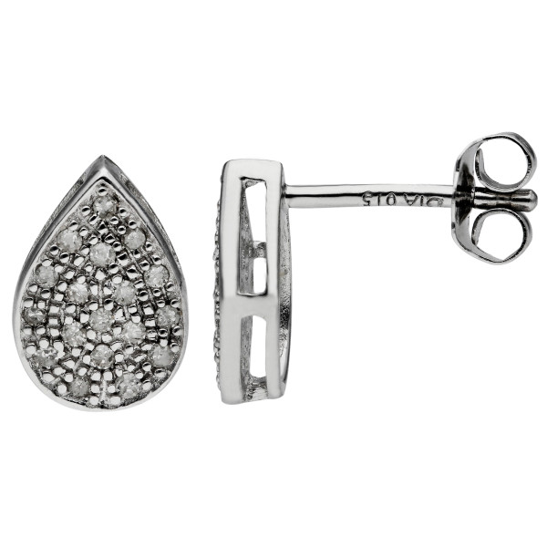 9ct White Gold & Diamond Pear Drop Earrings