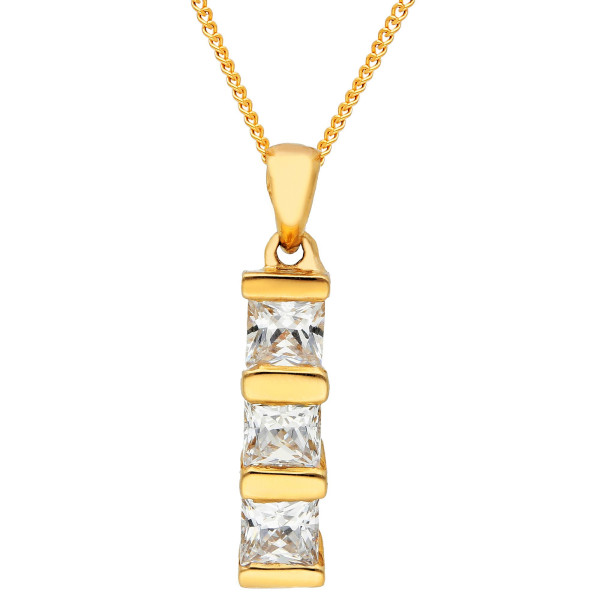 9ct Yellow Gold Cubic Zirconia Trilogy Pendant