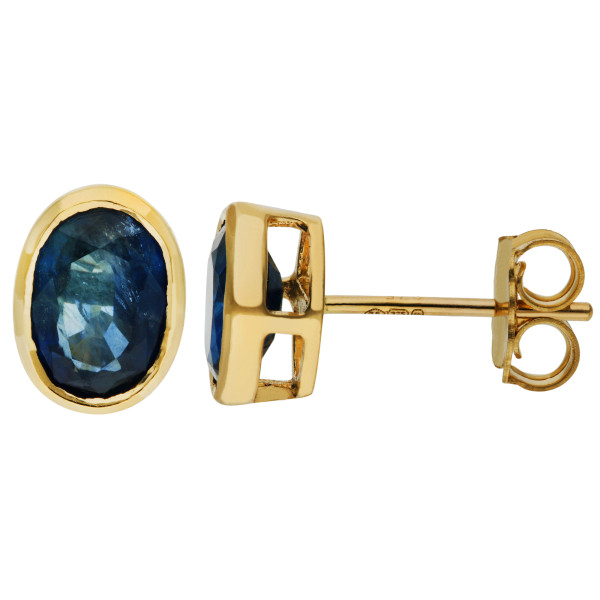 9ct Yellow Gold 1.80ct Oval Sapphire Solitaire Stud Earrings