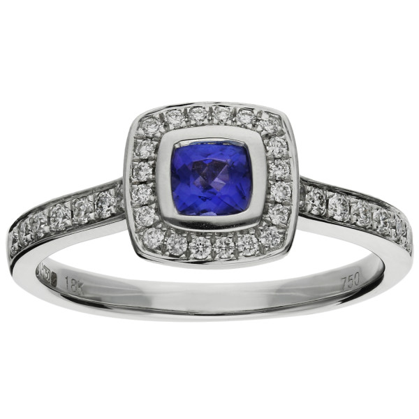18ct White Gold 0.30ct Tanzanite Halo Ring