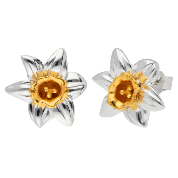 Silver & Yellow Gold Vermeil Narcissus Flower Stud Earrings