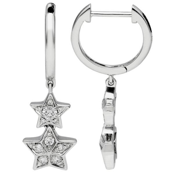 18ct White Gold Diamond Cosmos Drop Hoop Earrings