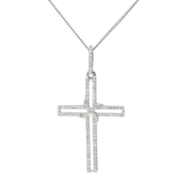 9ct White Gold 0.25ct Diamond Cross Pendant