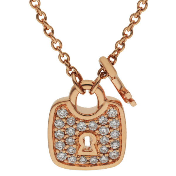 18ct Rose Gold Diamond Padlock & Key Necklace