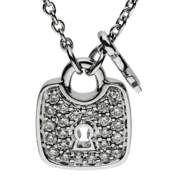 18ct White Gold Diamond Padlock & Key Necklace