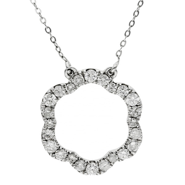9ct White Gold Diamond Flower Necklace
