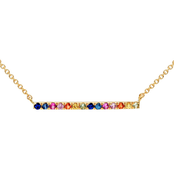 9ct Yellow Gold Rainbow Sapphire Bar Necklace