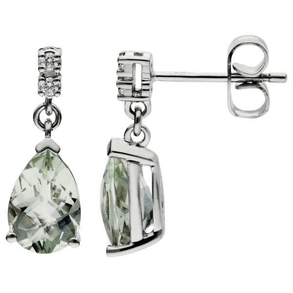 18ct White Gold Green Amethyst & Diamond Pear Drop Earrings