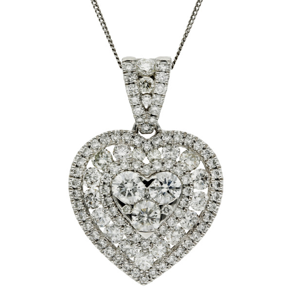 18ct White Gold 1.40ct Diamond Heart Pendant 