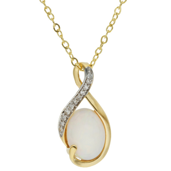 9ct Yellow Gold Opal & Diamond Infinity Drop Pendant