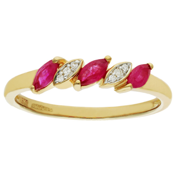 9ct Yellow Gold 0.30ct Ruby & 0.05ct Diamond Dress Ring