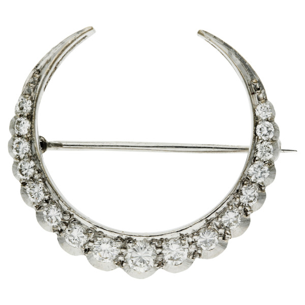 18ct White Gold Diamond Crescent Moon Brooch