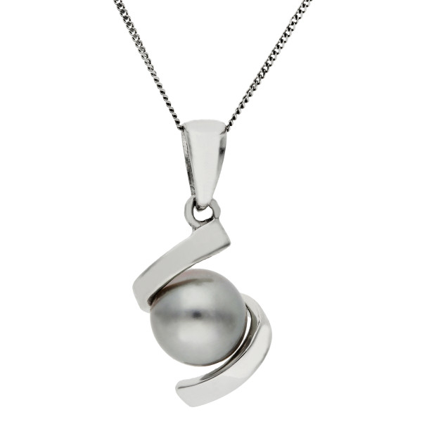 9ct White Gold Silver Pearl Twist Pendant