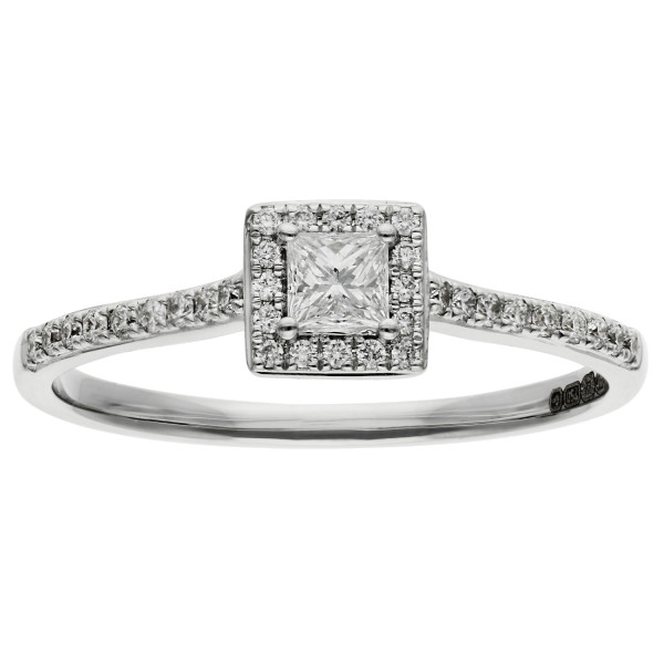  18ct White Gold Diamond Square Halo Engagement Ring