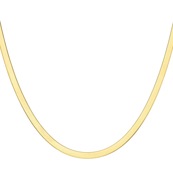 Yellow Gold Plated Flat Herringbone Chain Necklace