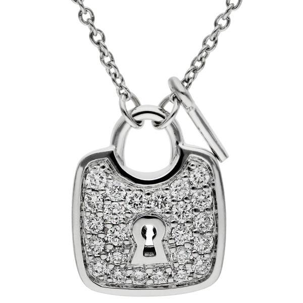 18ct White Gold Diamond Padlock & Key Necklace