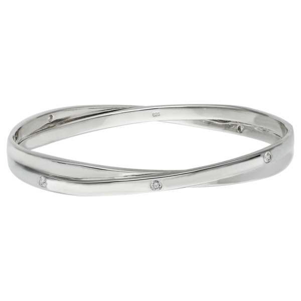 Sterling Silver & Cubic Zirconia Kiss Design Hinged Bangle
