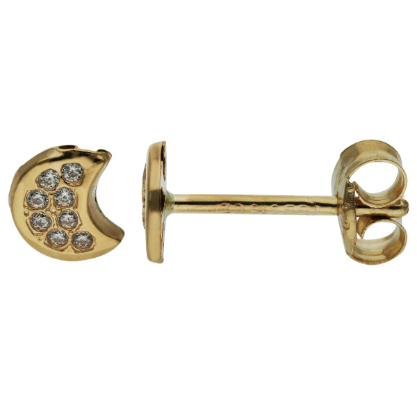 9ct Yellow Gold Cubic Zirconia Moon Stud Earrings