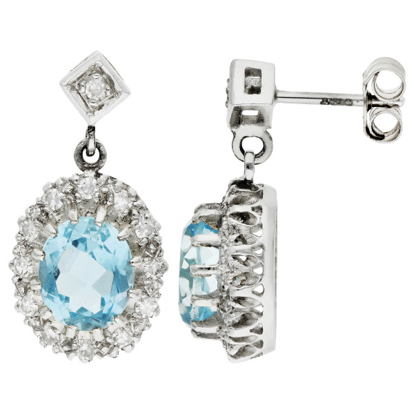 18ct White Gold Diamond & Aquamarine Earrings