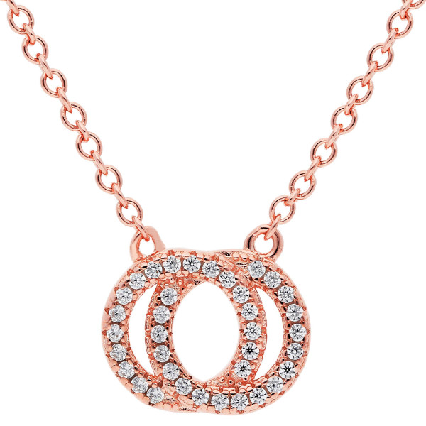 Sterling Silver & Rose Vermeil Cubic Zirconia Interlocking Circles Necklace
