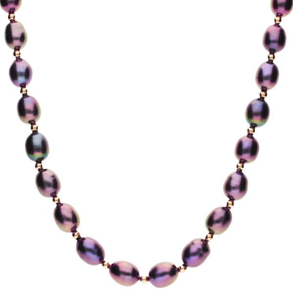 9ct Yellow Gold Black Rice Pearl Necklace