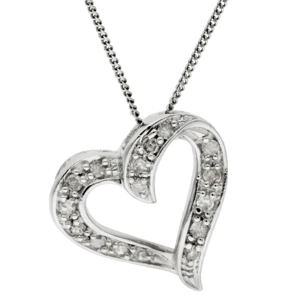 9ct White Gold & Diamond Heart Pendant