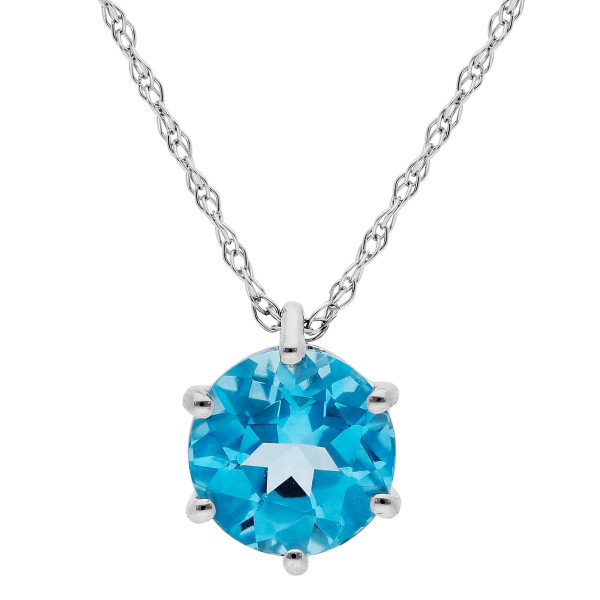 9ct White Gold Blue Topaz Solitaire Pendant Necklace