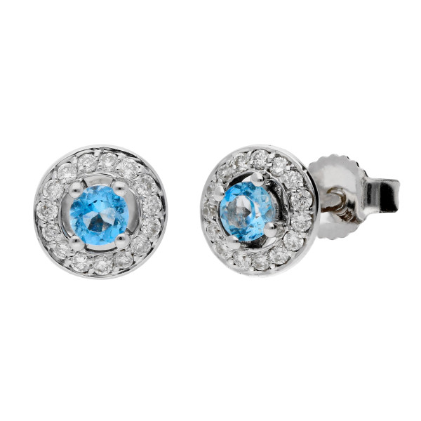 9ct White Gold 0.17ct Aquamarine & 0.11ct Diamond Cluster Earrings