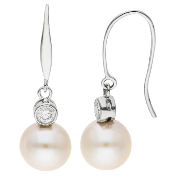 9ct White Gold 0.26ct Pearl Drop Earrings