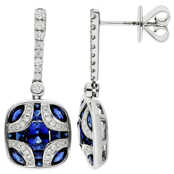 18ct White Gold Diamond & 2.08ct Sapphire Drop Earrings