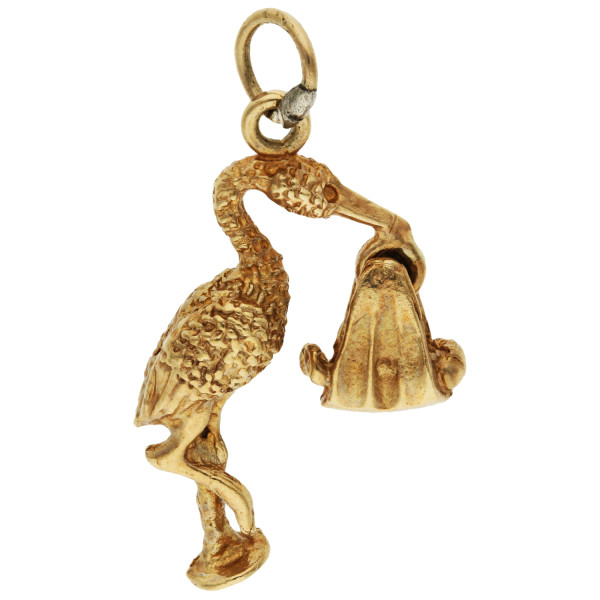 9ct Yellow Gold Stork & Baby Charm