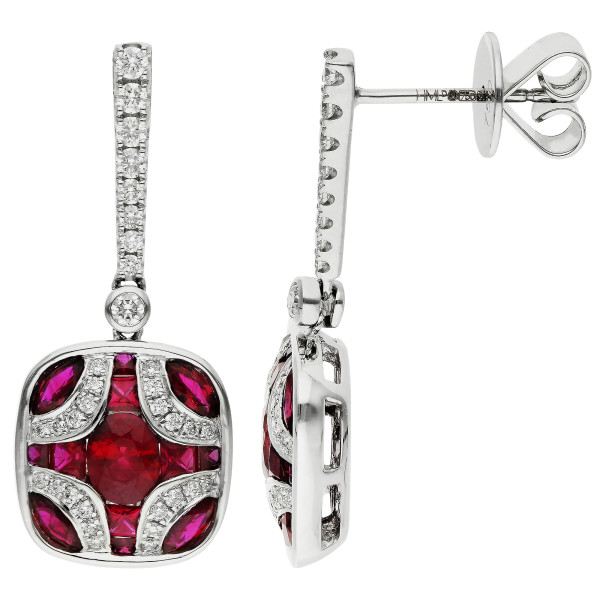 18ct White Gold Diamond & 2.19ct Ruby Drop Earrings