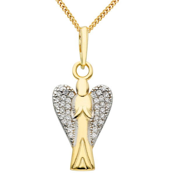 9ct Yellow Gold Cubic Zirconia Angel Pendant