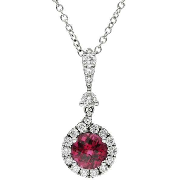 18ct White Gold Diamond & Garnet Pendant