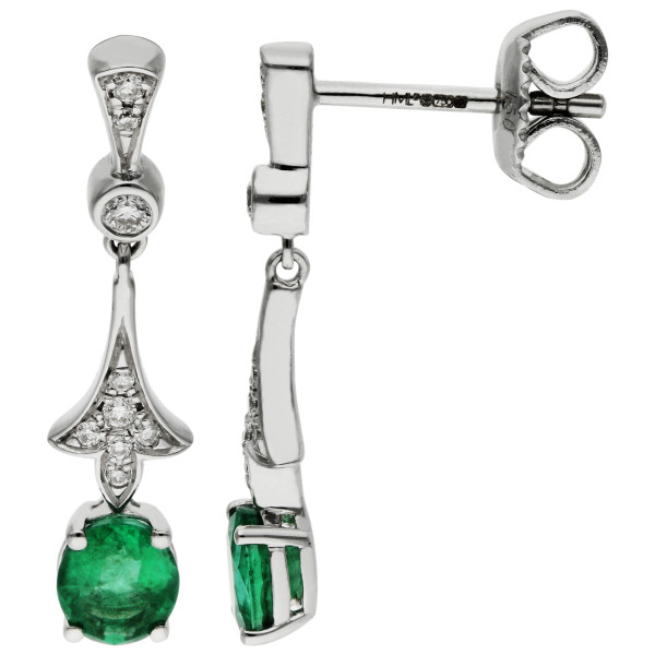 18ct White Gold Emerald Drop Earrings