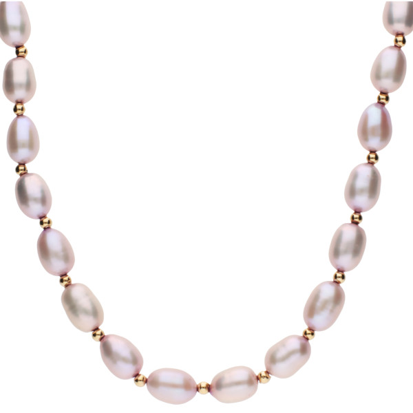 9ct Yellow Gold Pink Rice Pearl Necklace