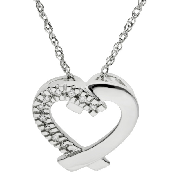 9ct White Gold Diamond Heart Pendant