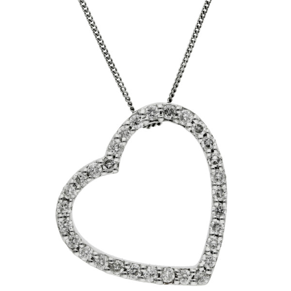 9ct White Gold Diamond Heart Pendant Necklace