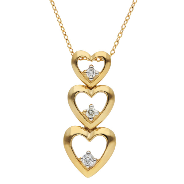 9ct Yellow Gold & Diamond Heart Drop Pendant