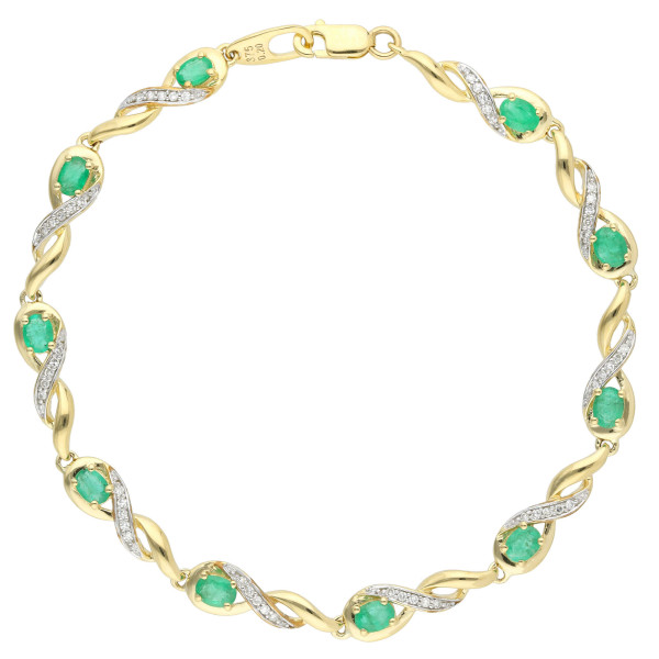 9ct Yellow Gold Diamond & Emerald Bracelet