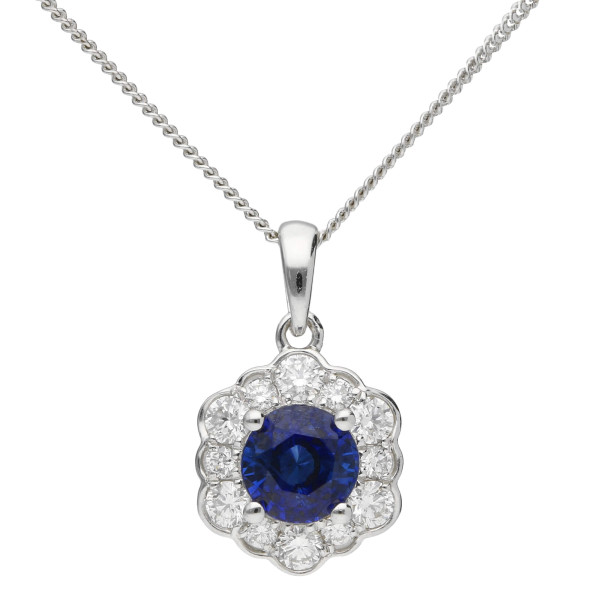 18ct White Gold Diamond & Sapphire Pendant