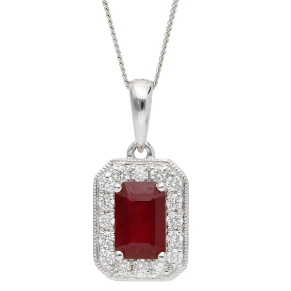 18ct White Gold Diamond & 0.72ct Ruby Pendant