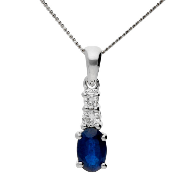 9ct White Gold Diamond & 0.45ct Sapphire Pendant