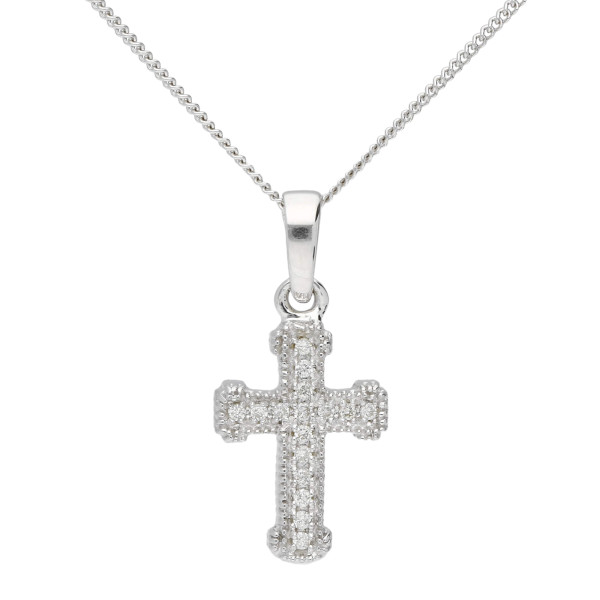 9ct White Gold Diamond Cross Pendant