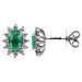 18ct White Gold Emerald & Diamond Oval shape Cluster Stud Earrings