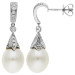 18ct White Gold Diamond & Pearl Drop Earrings
